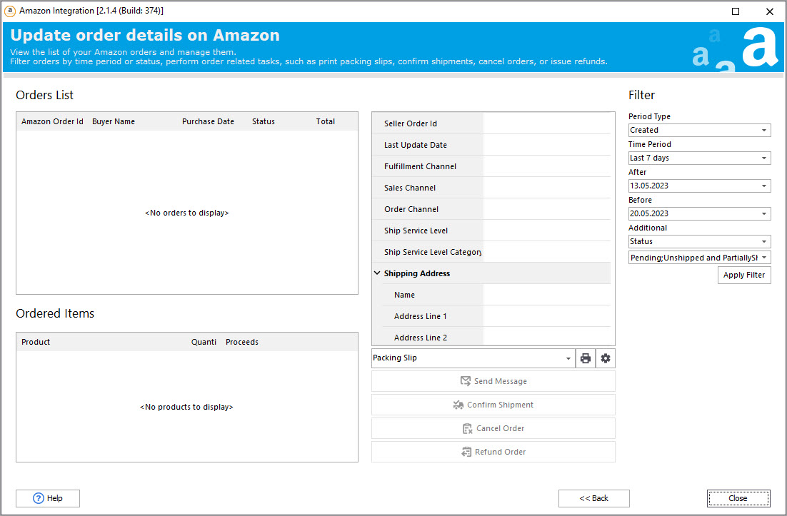 Available Options in Amazon Integration
