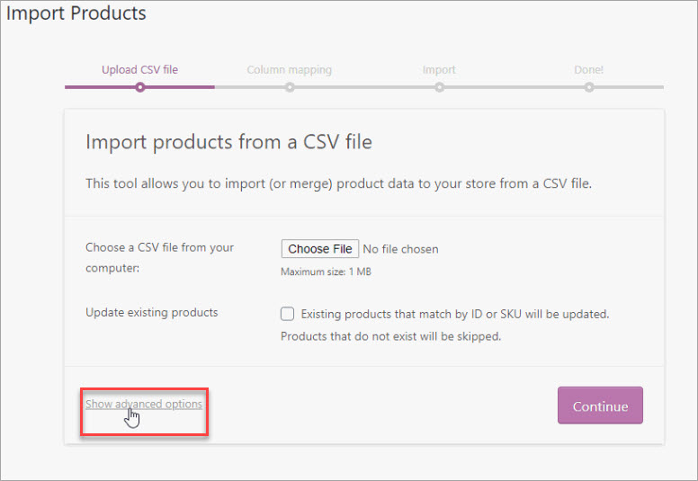 WooCommerce import CSV advanced options