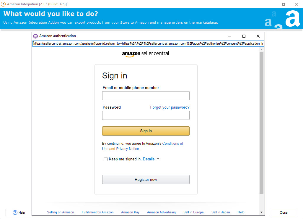 Amazon Integration Add Account