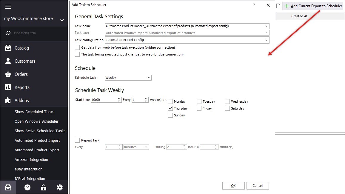 Adding WooCommerce Automated Export Task to Scheduler