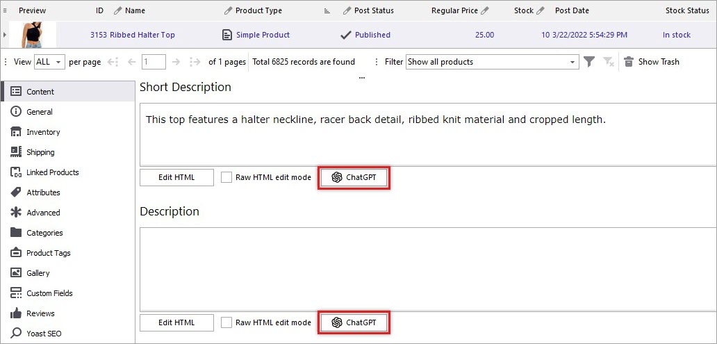 WooCommerce ChatGPT Support for Product Description