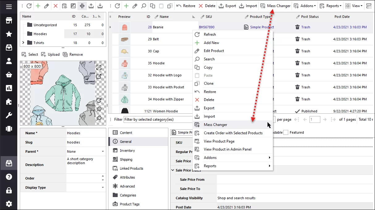 Mass Changer Tool in Store Manager for WooCommerce
