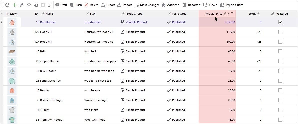 WooCommerce Grid Filtering by Product Detail Column
