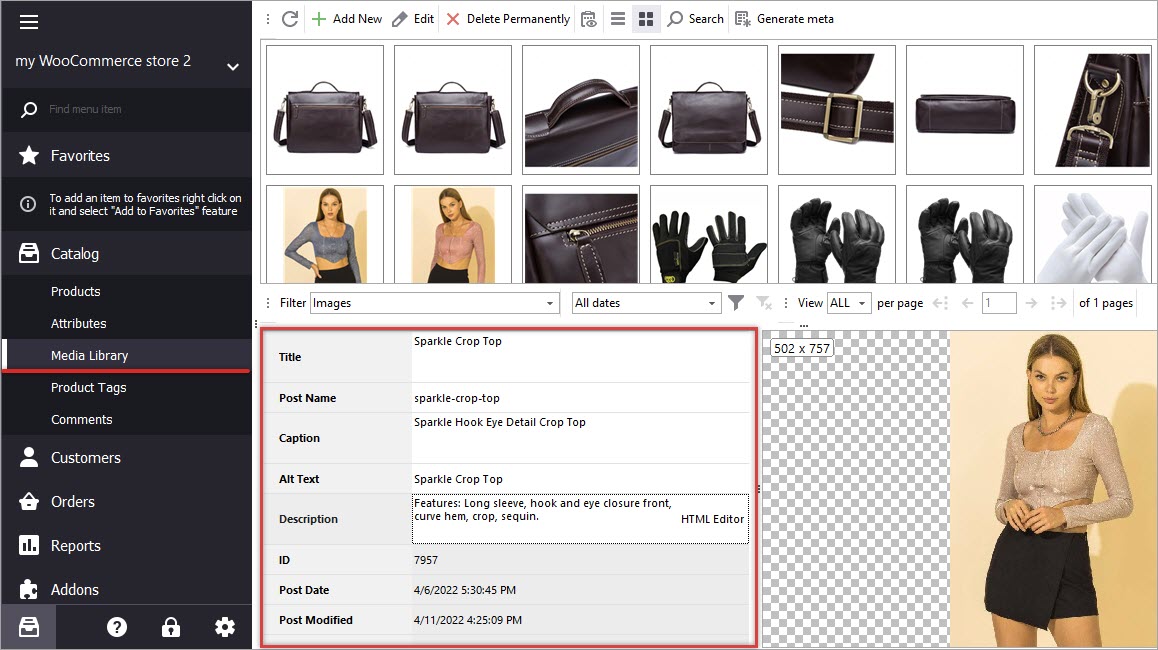 WooCommerce Image Details in Store Manager