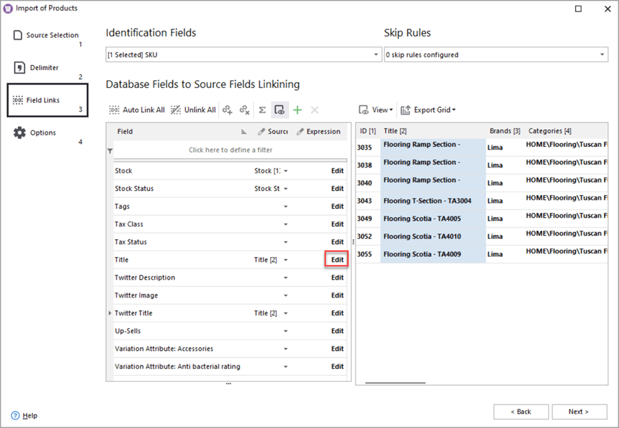 WooCommerce Store Manager Brands Import Mapping Expression Edit