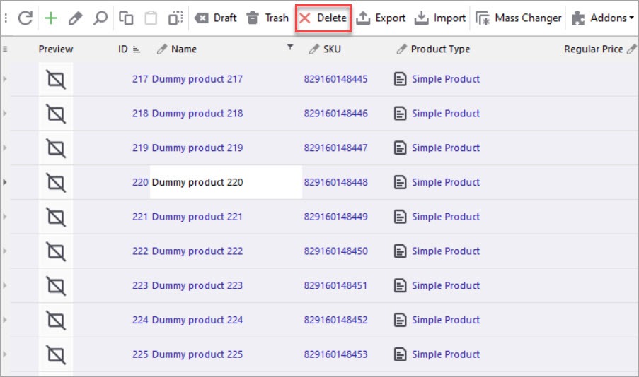 WooCommerce Store Manager Dummy Products Delete