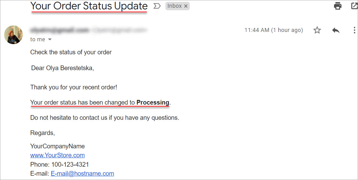 WooCommerce Store Manager Order Status Update Received