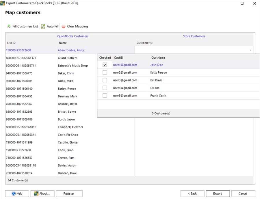 WooCommerce Store Manager QuickBooks Export Customers Map Checked