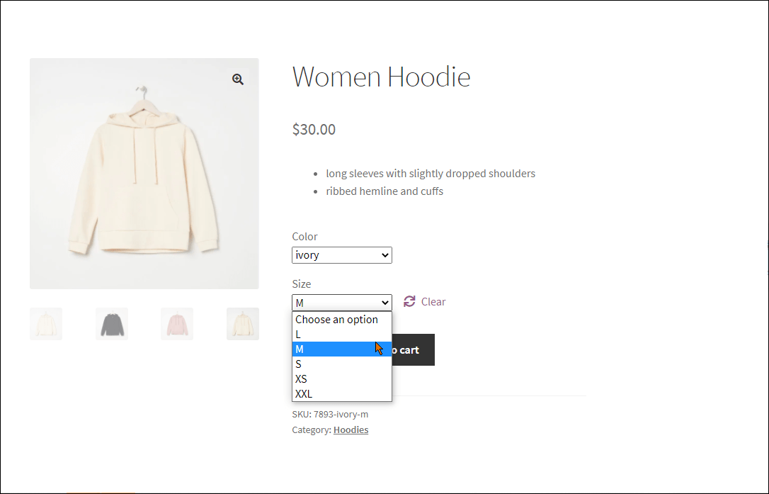WooCommerce Variable Product on a Front End