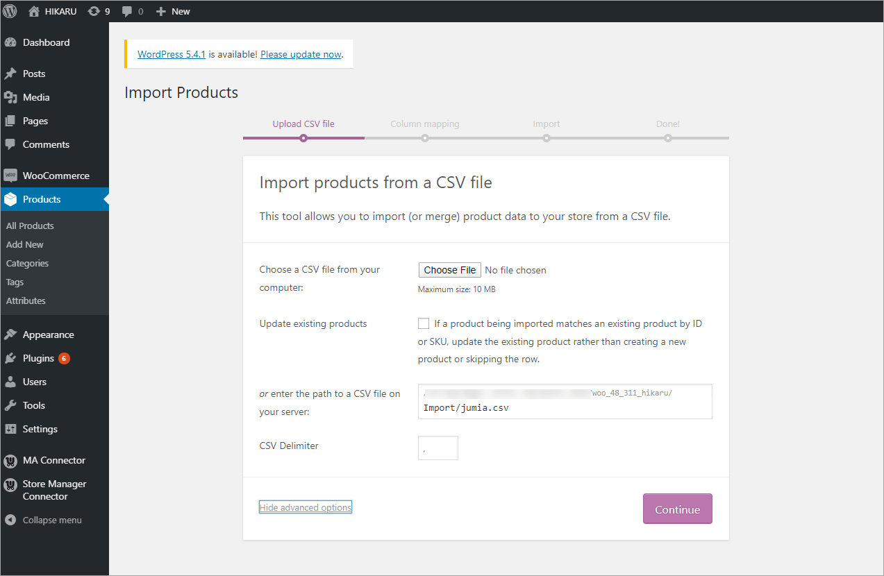 WooCommerce import CSV from FTP