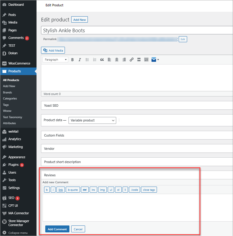 WooCommerce Add Comments From Backend