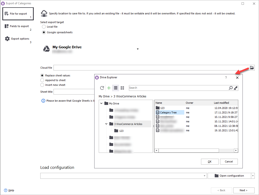 WooCommerce Category Export Select Sheet