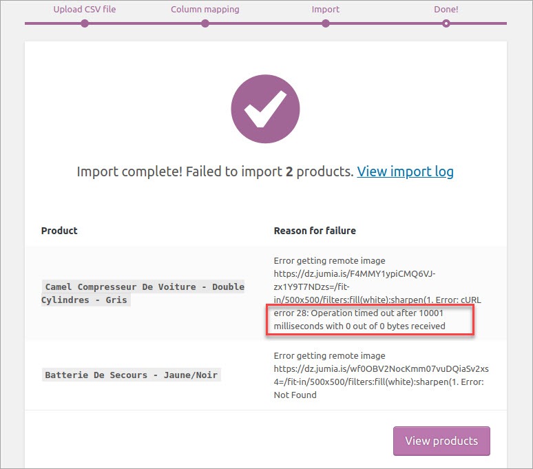 WooCommerce Import Timed Out