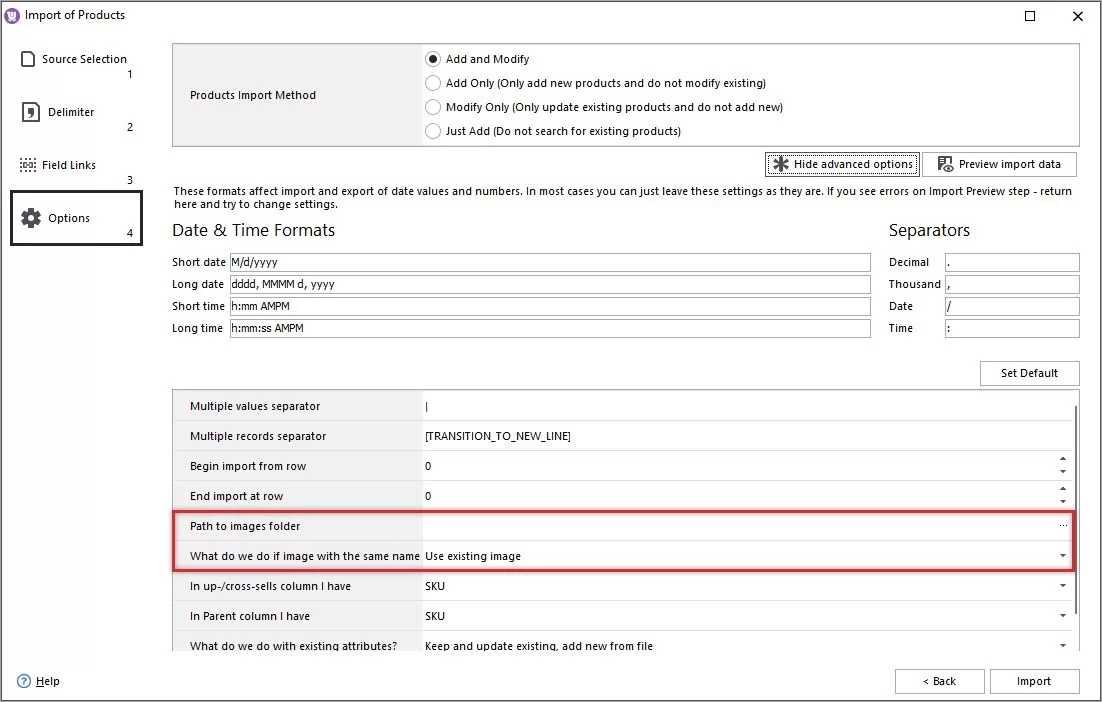 WooCommerce Image Import Options in Store Manager