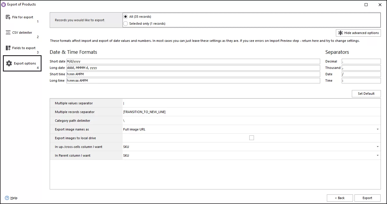 WooCommerce Product Export Options