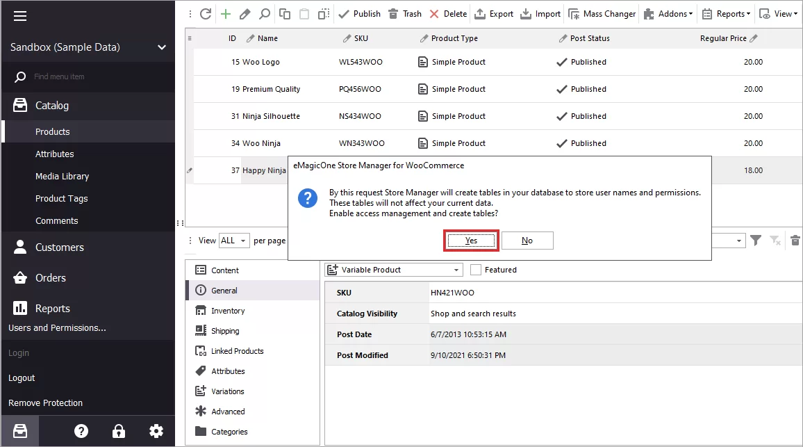 Access Management Tables Creation in Store Manager
