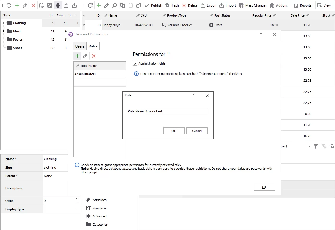 New Role Name in WooCommere Access Management Functionality