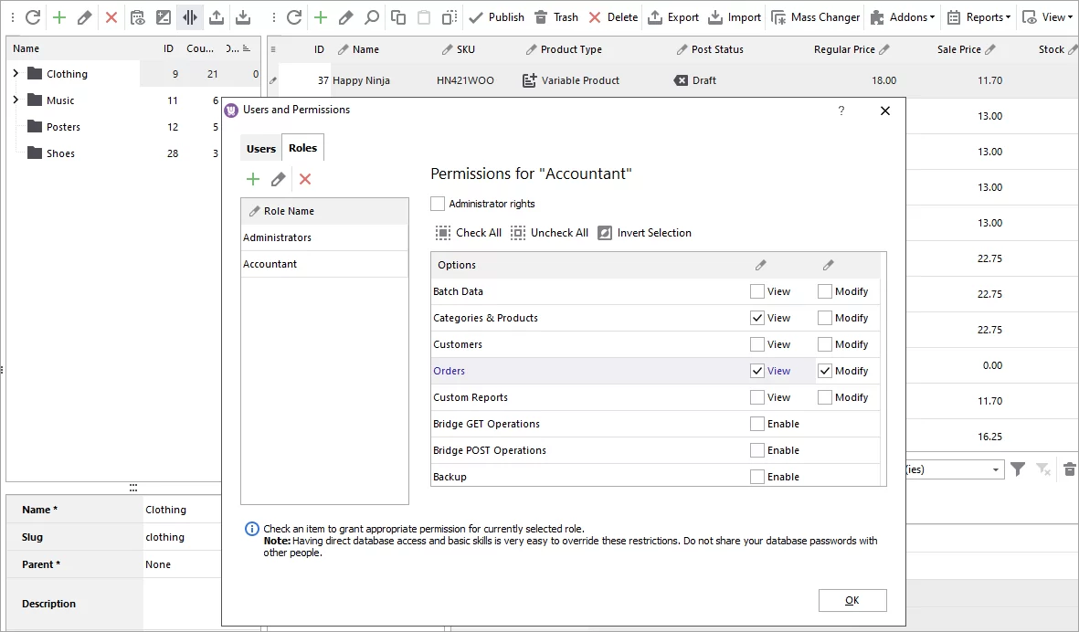 Rights for WooCommerce Access Management Role