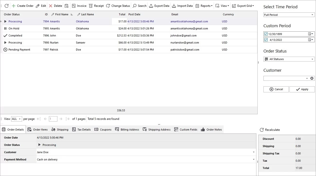 Orders Management Grid in WooCommerce Store Manager
