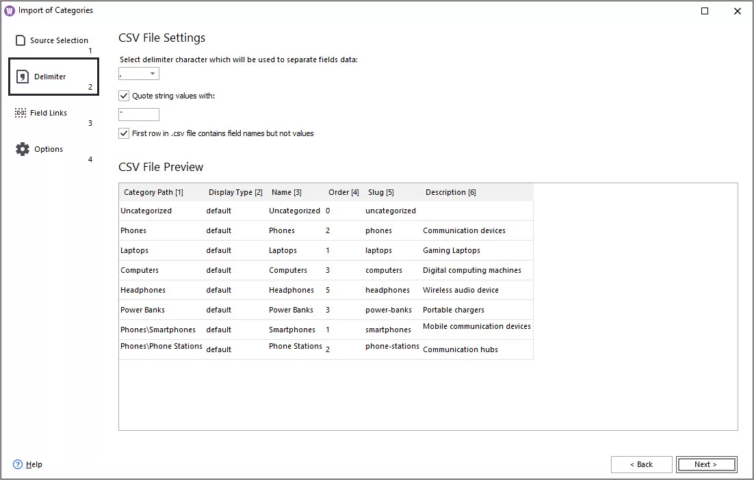 Delimiters in WooCommerce Categories Import File