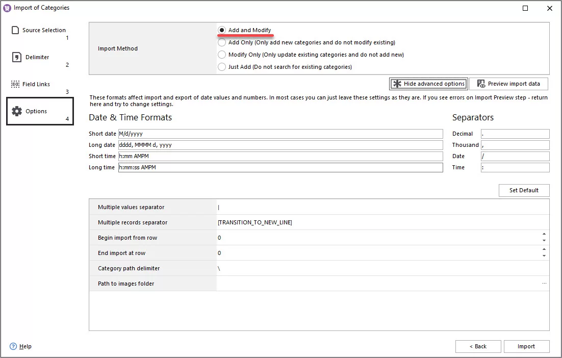 WooCommerce Categories Import Method