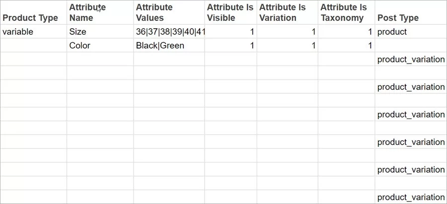 WooCommerce Store Manager Import Variations Sample File Rows