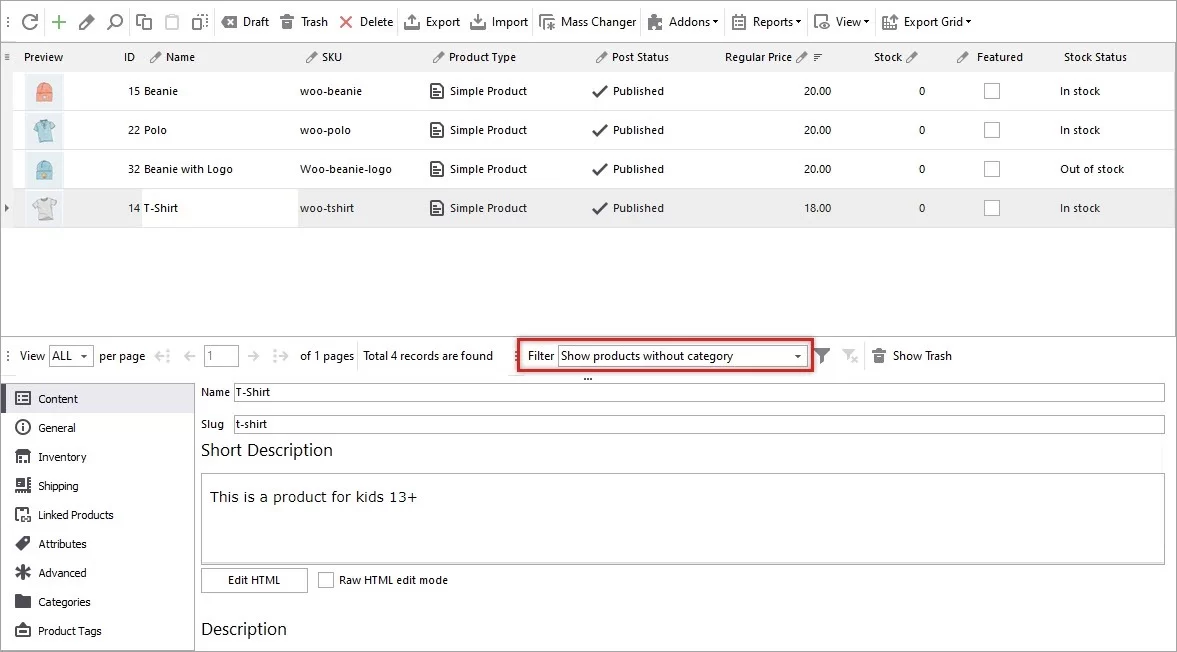 WooCommerce Products Without Category Filter