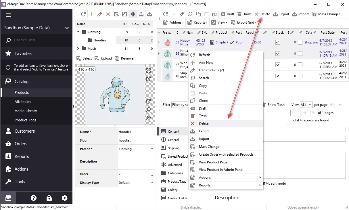 Delete WooCommerce Products in Store Manager