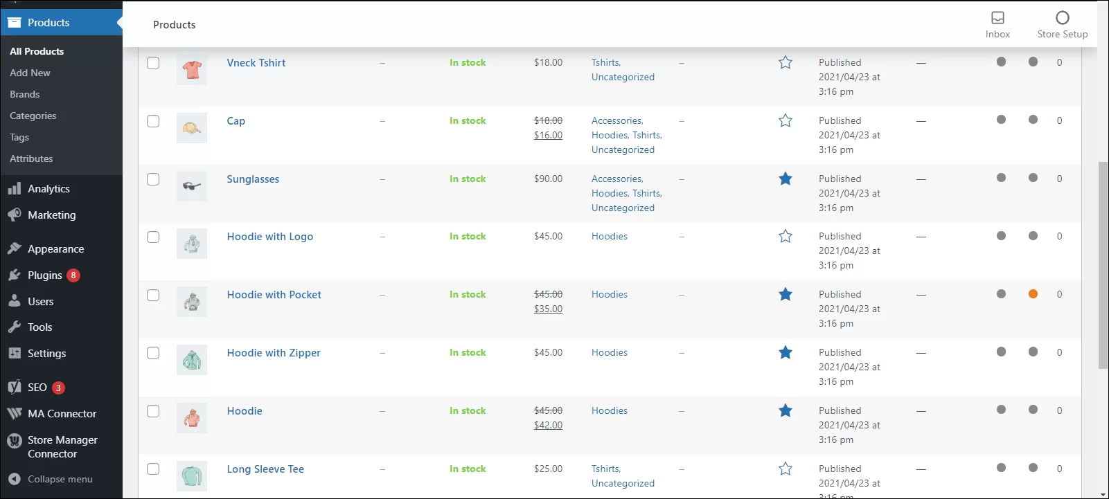 Products Section in WooCommerce Admin