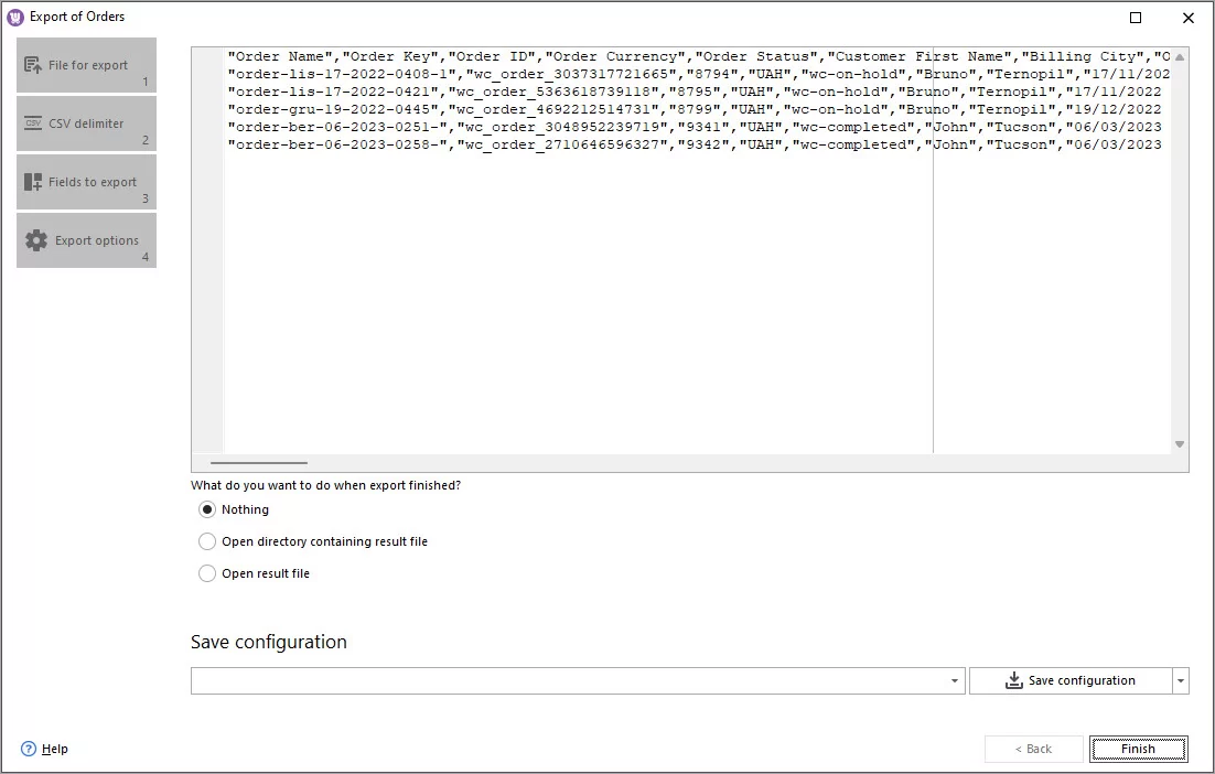 WooCommerce Order Export Finish