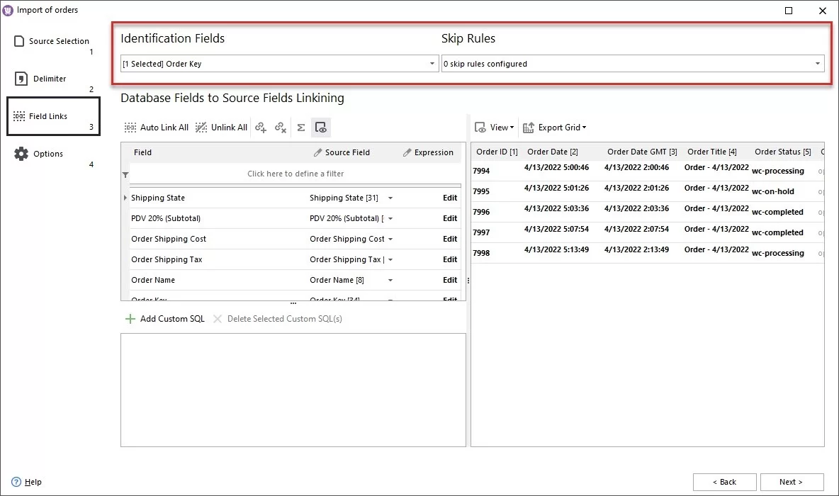 Identification Field Settings During WooCommerce Orders Import