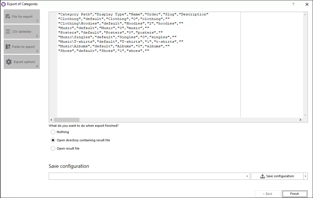 WooCommerce Categories Export Preview