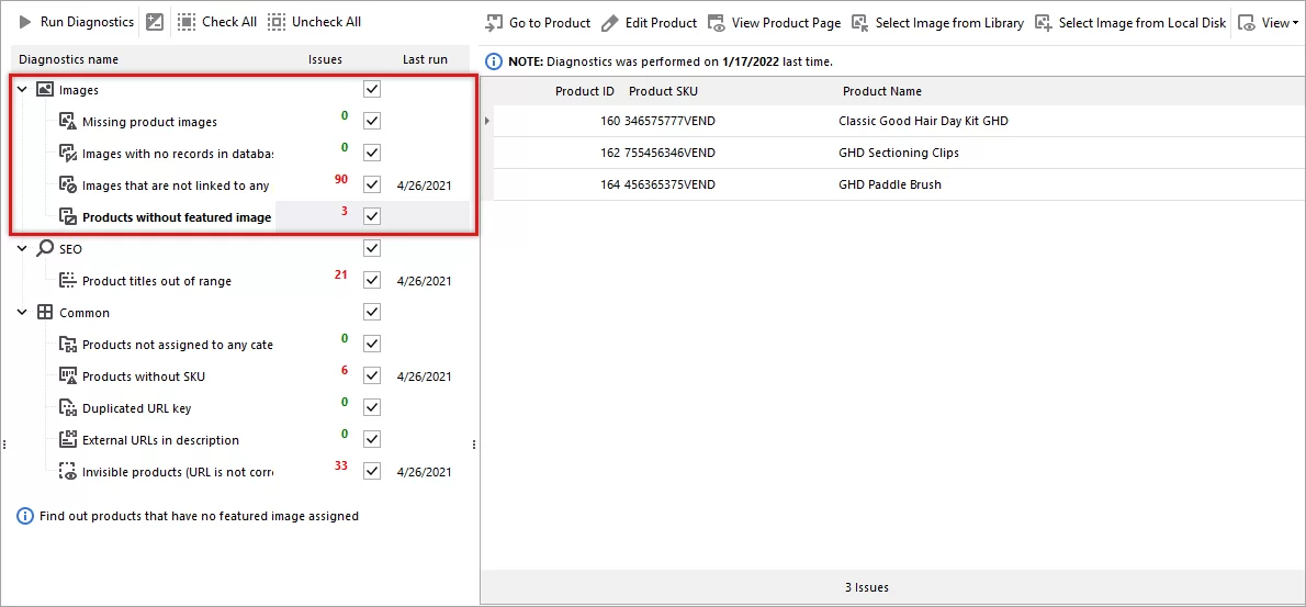 WooCommerce Images Diagnostics in Store Manager
