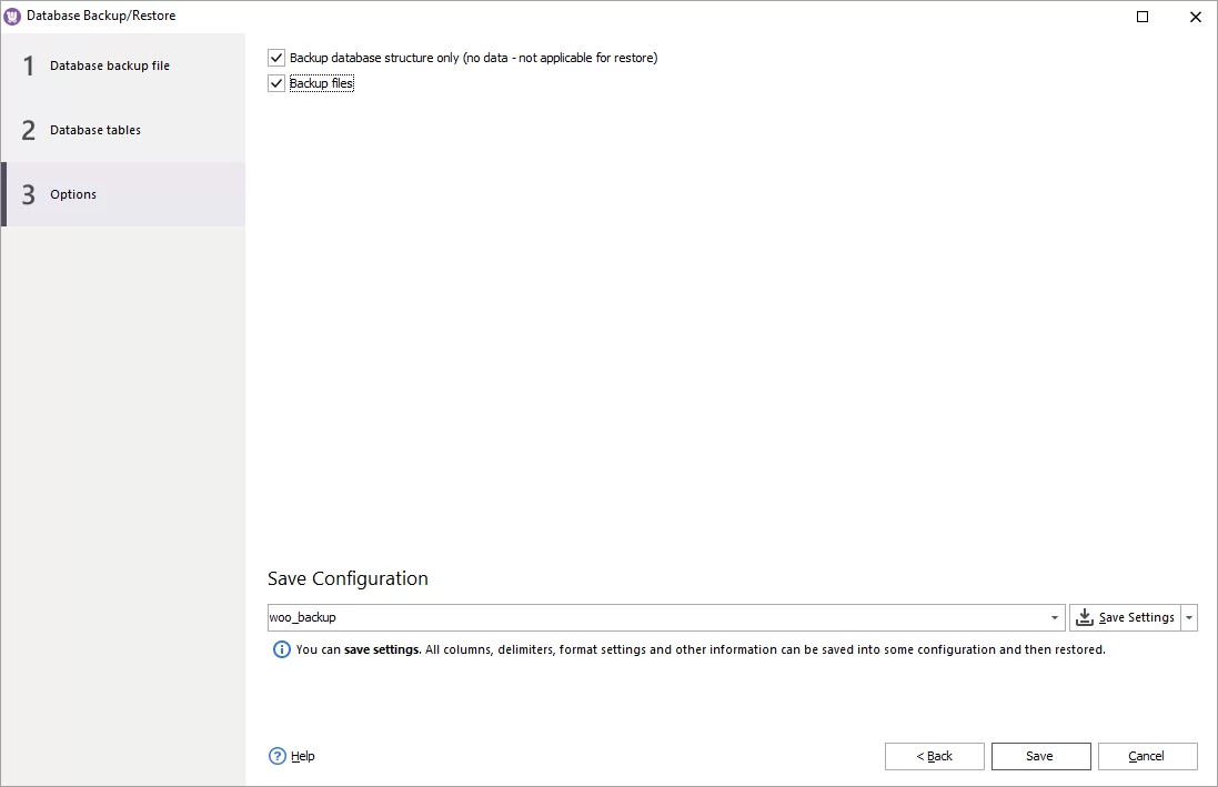 Saving WooCommerce Backup Configuration for Automated Task