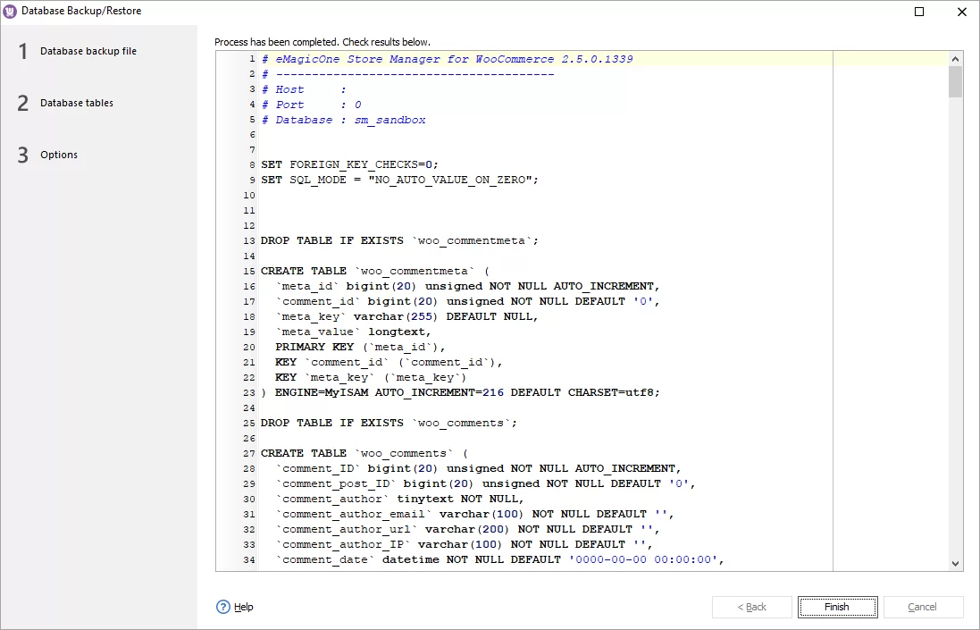 WooCommerce Database Backup Finish Step
