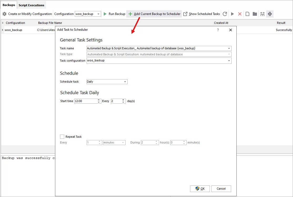 WooCommerce Database Backup Scheduler in Store Manager