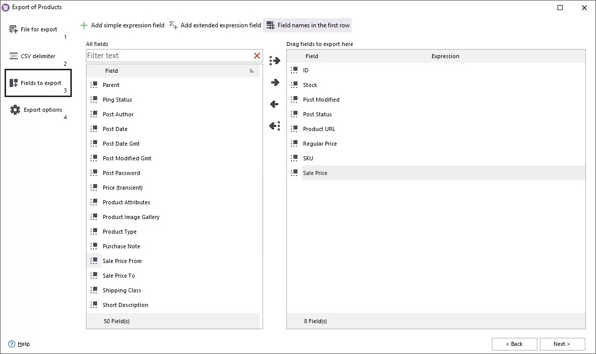 WooCommerce Database Fields Selection for Automated Export