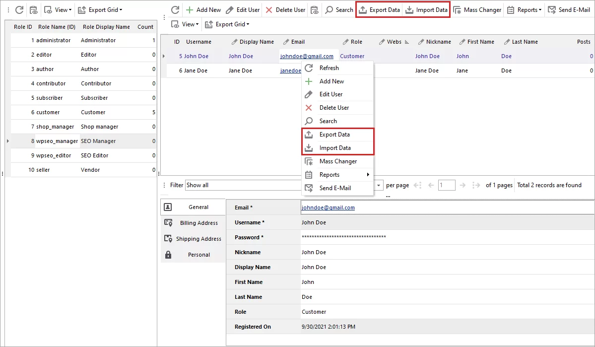 Export and Import of WooCommerce Customers Data