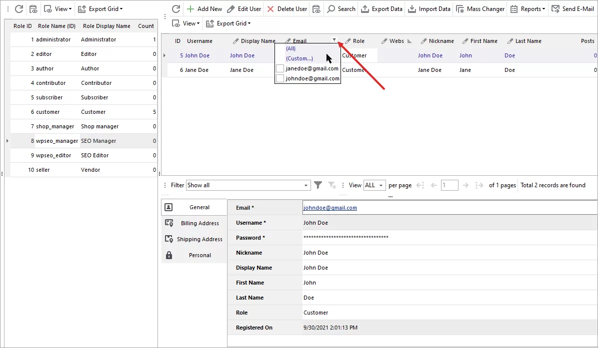 WooCommerce Customer Grid Filter