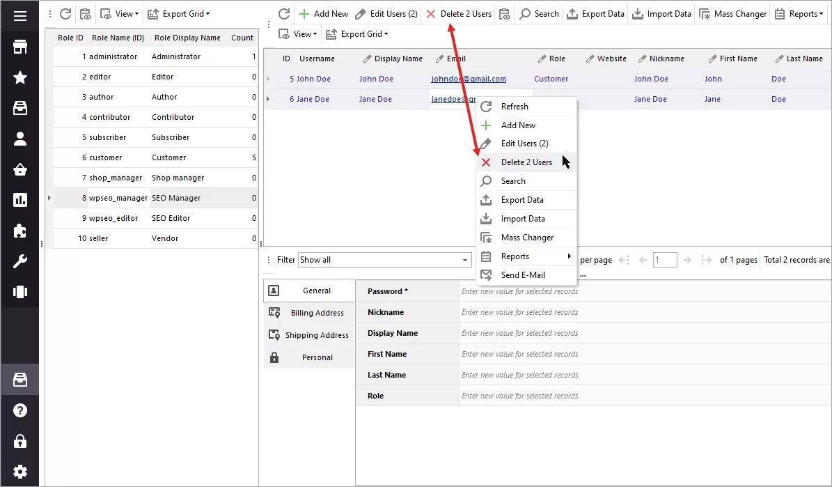 WooCommerce Customers Deletion