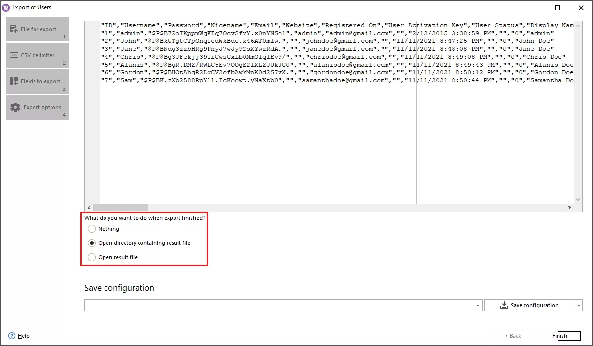 WooCommerce Customer Export File Preview
