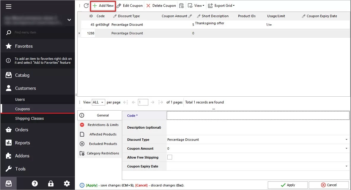 New WooCommerce Coupon Adding in Store Manager