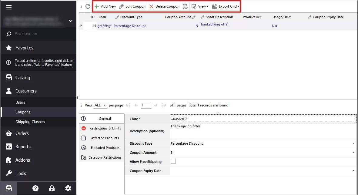 Operations over WooCommerce Coupon in Store Manager