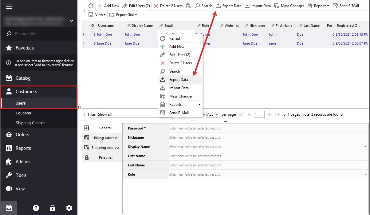 Export WooCommerce Customers Data from Store Manager
