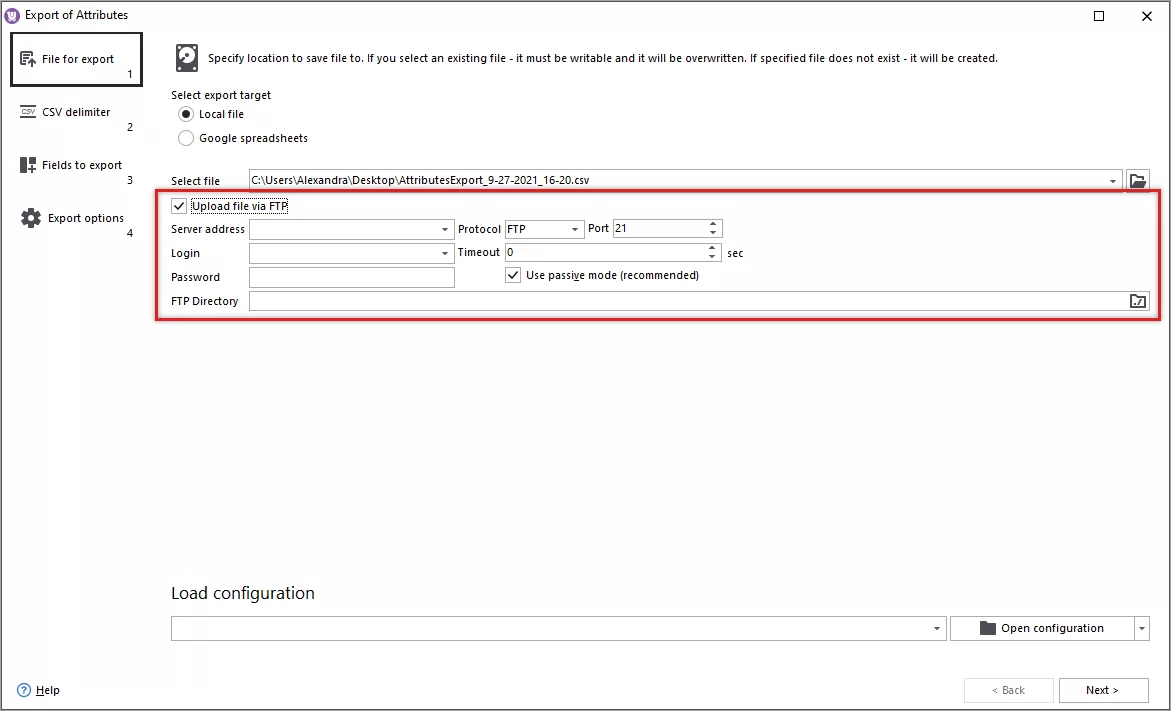 Export WooCommerce Attributes to FTP Option