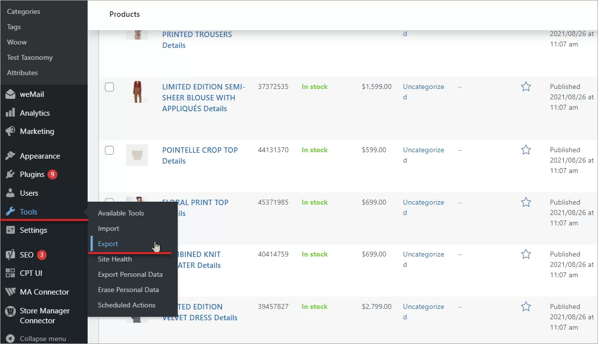 Export WooCommerce Attributes via Product Export Tool in the Admin