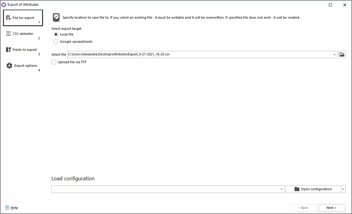 WooCommerce Attributes Export File Selection