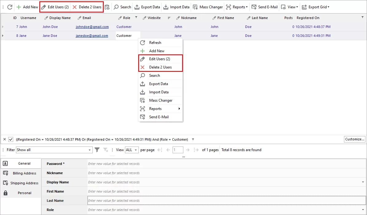 Bulk Editing and Deletion of WooCommerce Users
