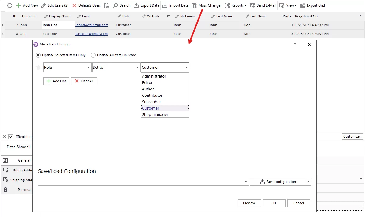 Bulk WooCommerce Users Role Association via Mass Changer