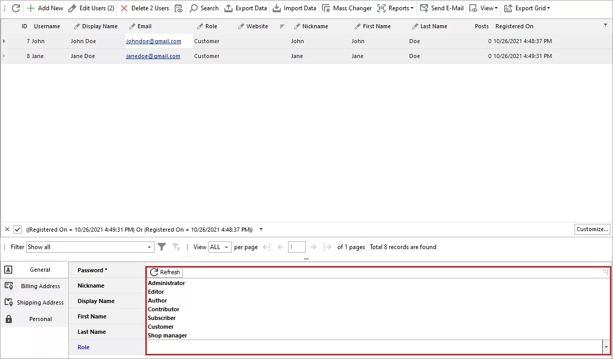 Mass WooCommerce Users Role Assign in the Lower Grid